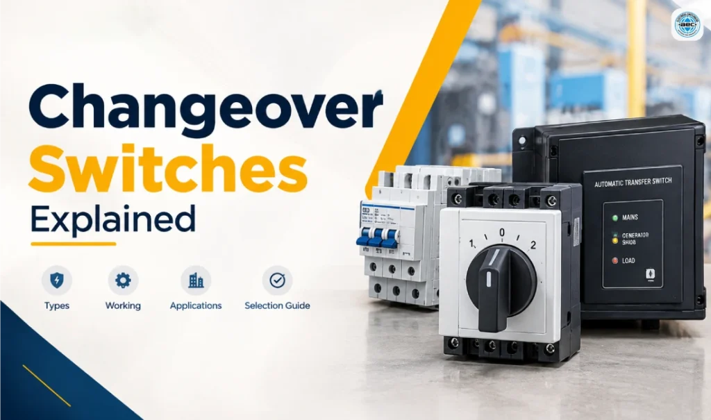 Changeover switches explained with manual rotary switch and automatic transfer switch for backup power systems.