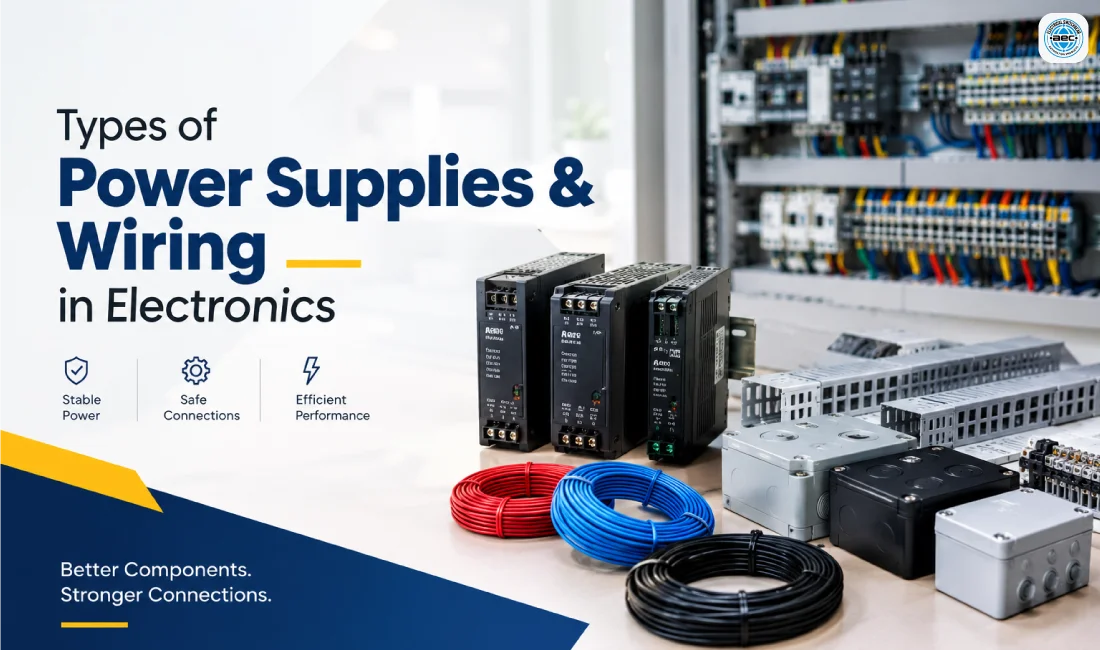 Types of Power Supplies & Wiring in Electronics with industrial SMPS and electrical wiring components